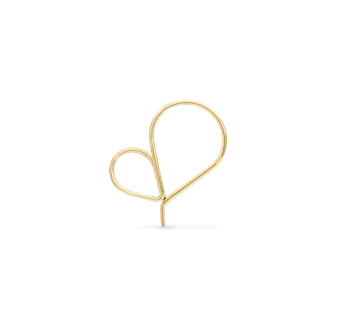 Single dainty threader heart-shaped hoop earrings in 14k gold