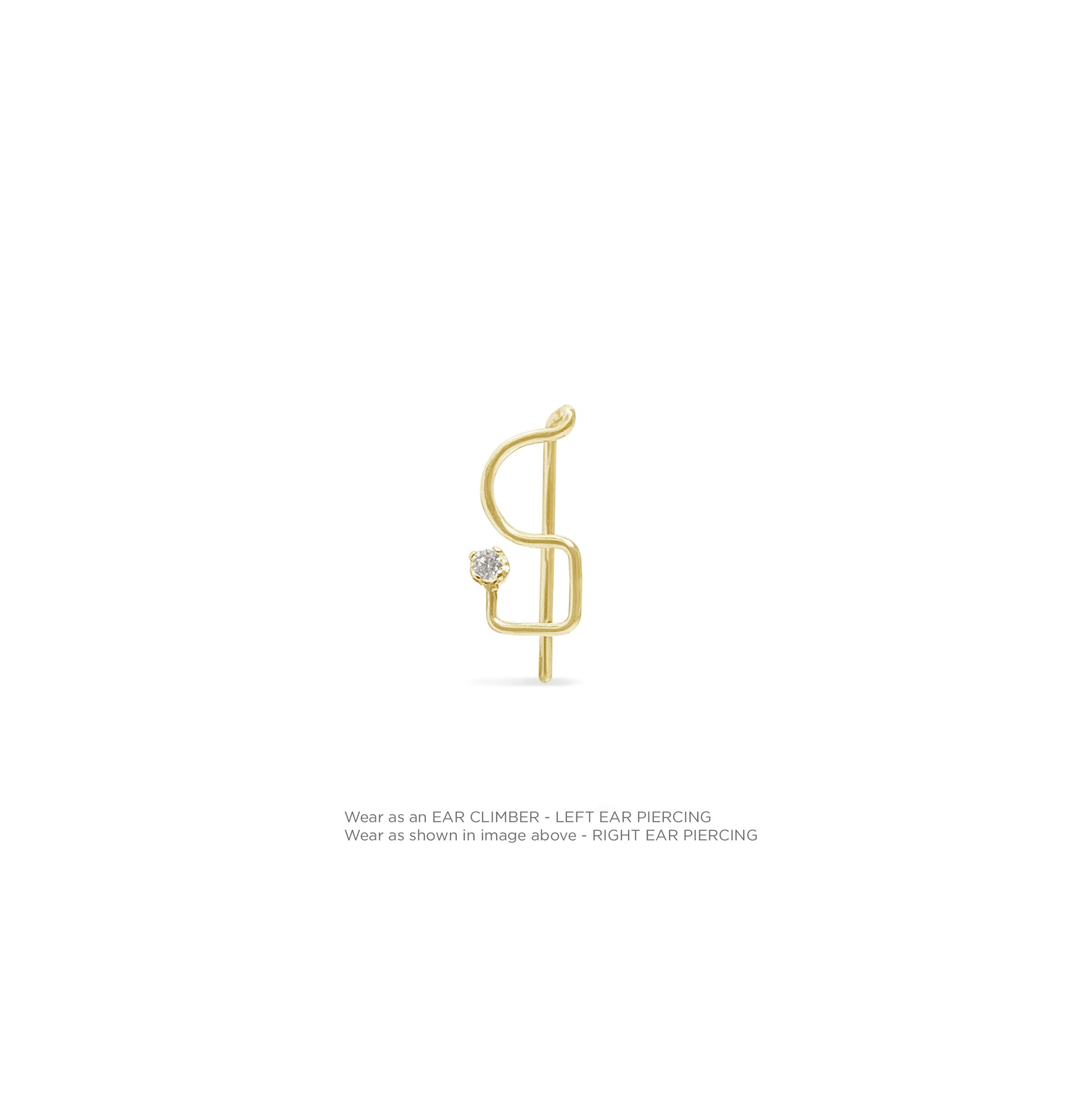 left single ear climber diamond earring in 14K gold