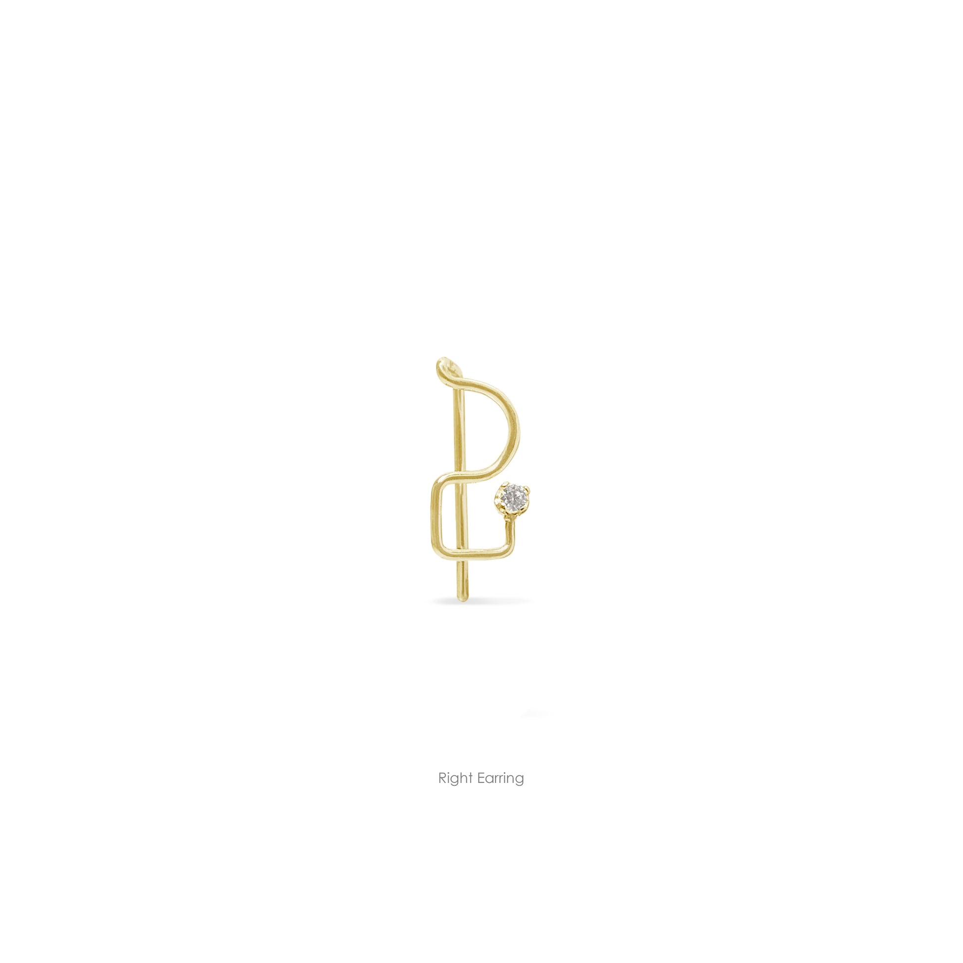 right single diamond s-shaped earring in 14K gold