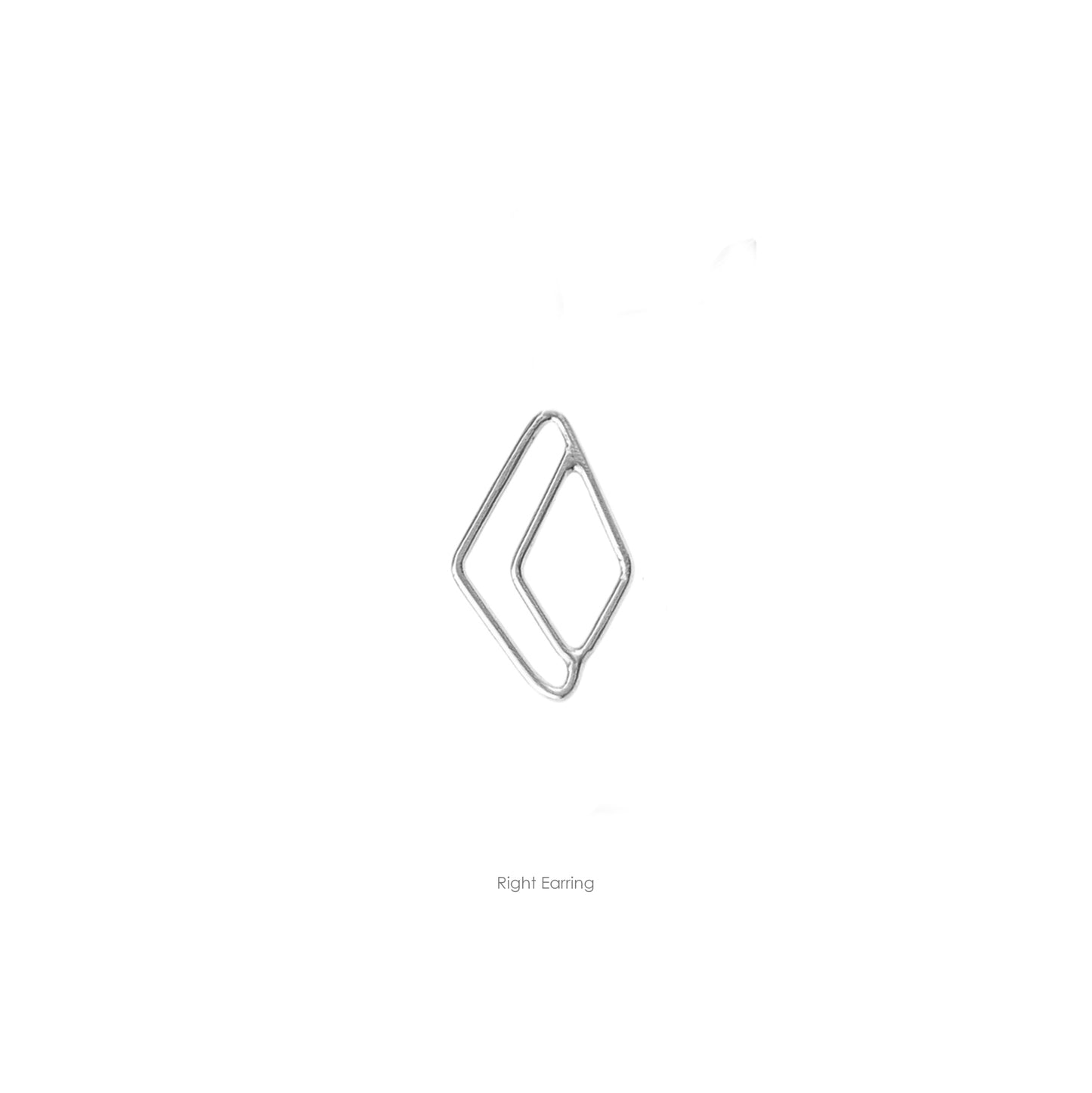 Single right asymmetrical diamond stud earring in silver