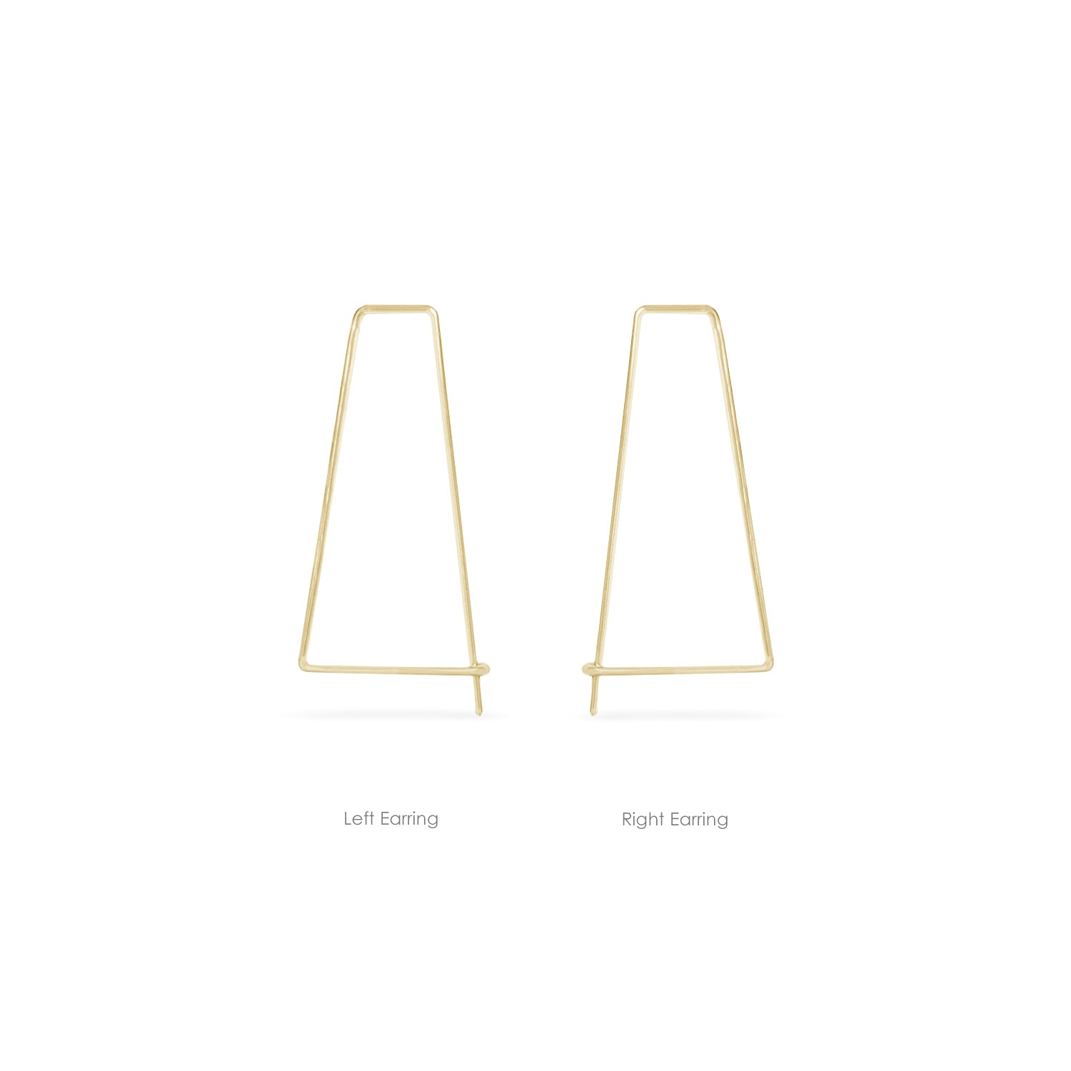 left and right hammered trapezoid pull-through hoops in gold