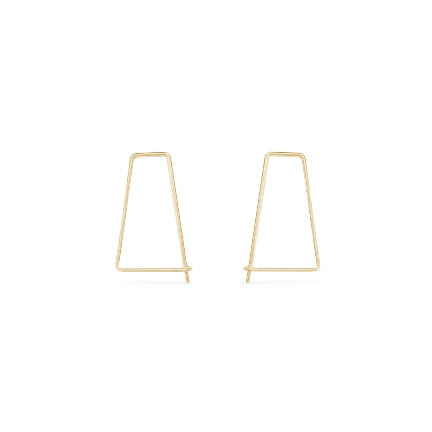 14k Gold micro trapezoid delicate wire hoop earrings with secure hook for closure