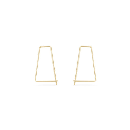 14k Gold micro trapezoid delicate wire hoop earrings with secure hook for closure