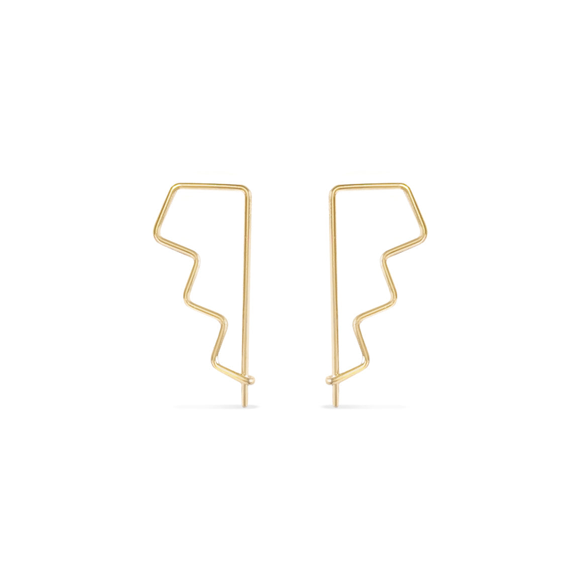 14K gold delicate zigzag step threader hoop earrings