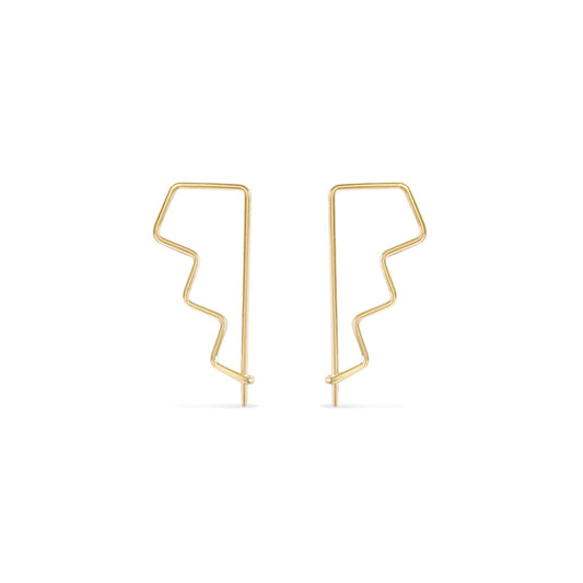 14K gold delicate zigzag step threader hoop earrings
