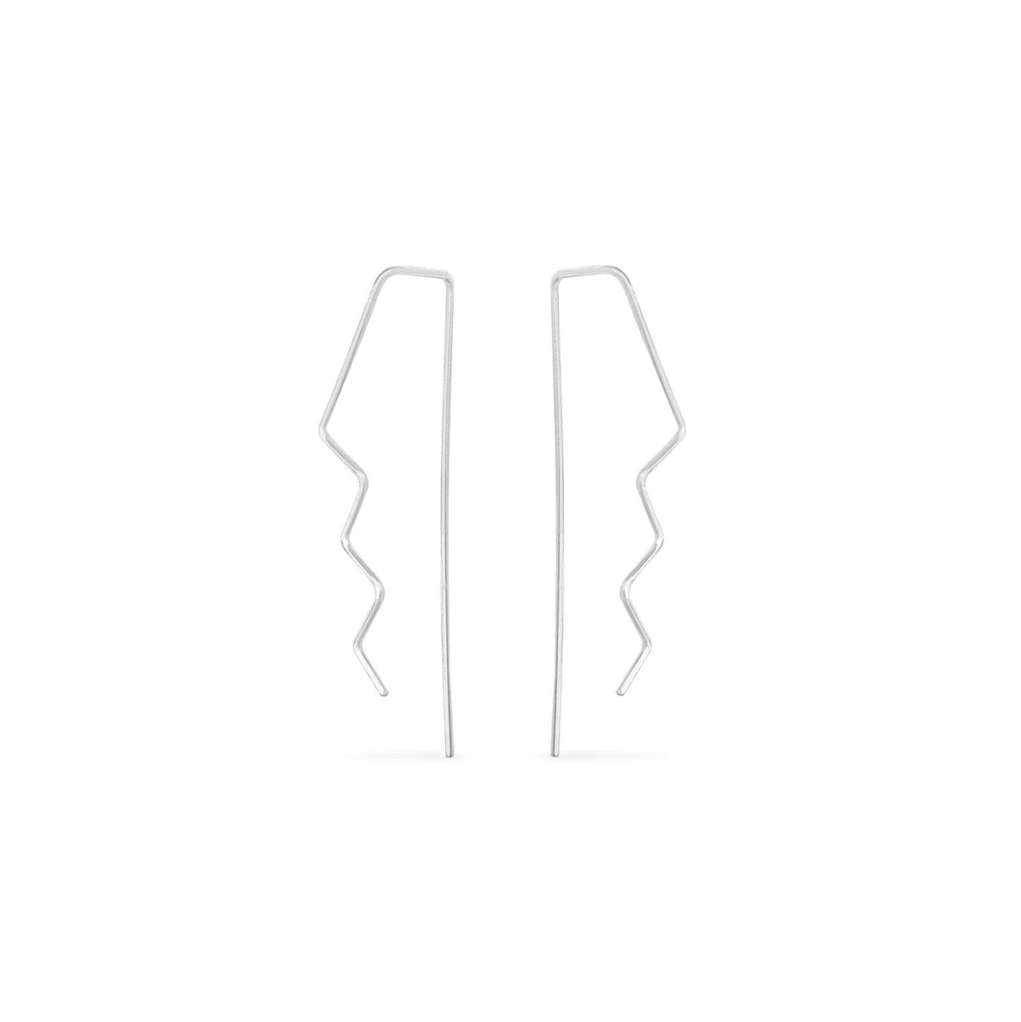 Silver wire threader hoop earrings with zig zag