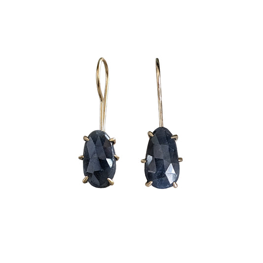 Blue Rosecut Sapphire Earrings in solid 14K gold