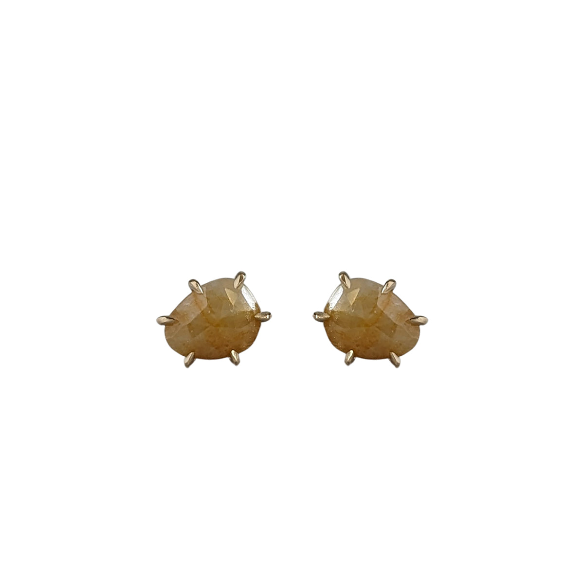 prong set, yellow Rosecut Stud earrings in solid 14K gold