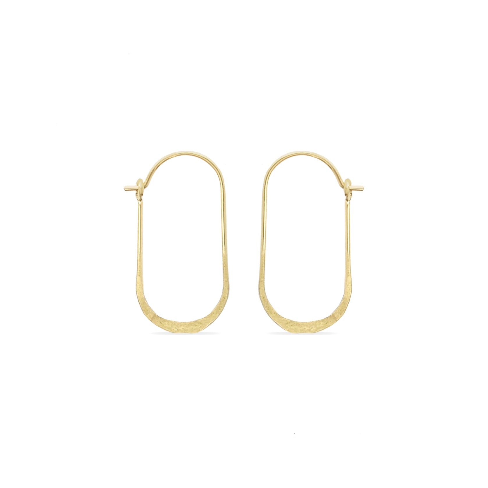 14K gold delicate oval hammered hoop earrings