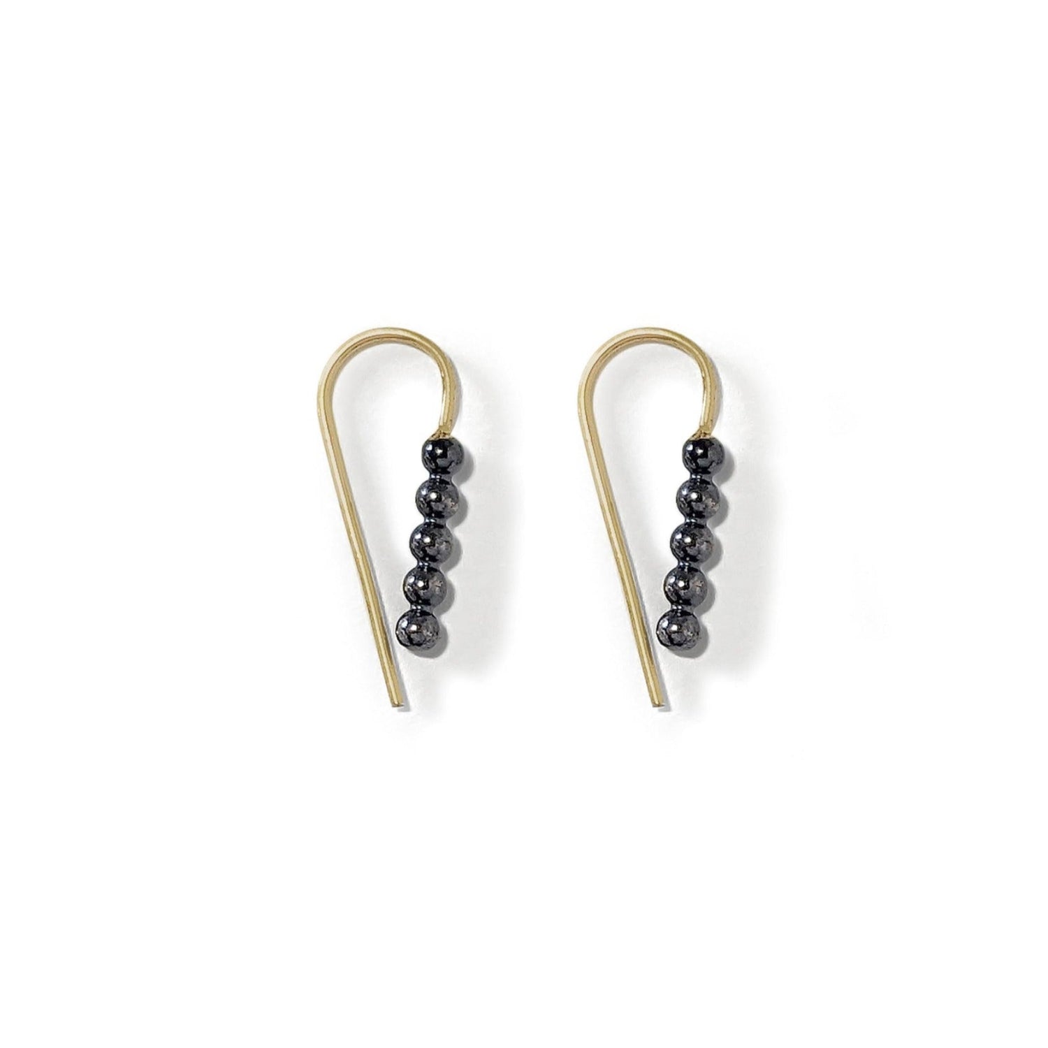 charcoal silver beaded wire teardrop earring with gold ear hook