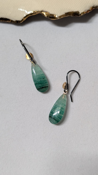 14K Gold Aventurine Drop Earrings