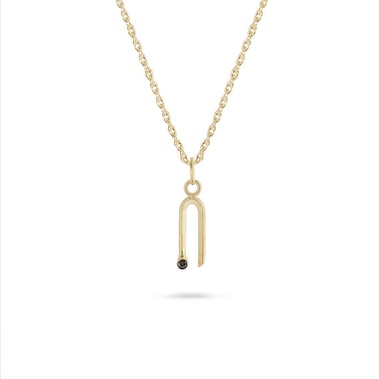 14K yellow gold arch charm with black diamond on gold chain