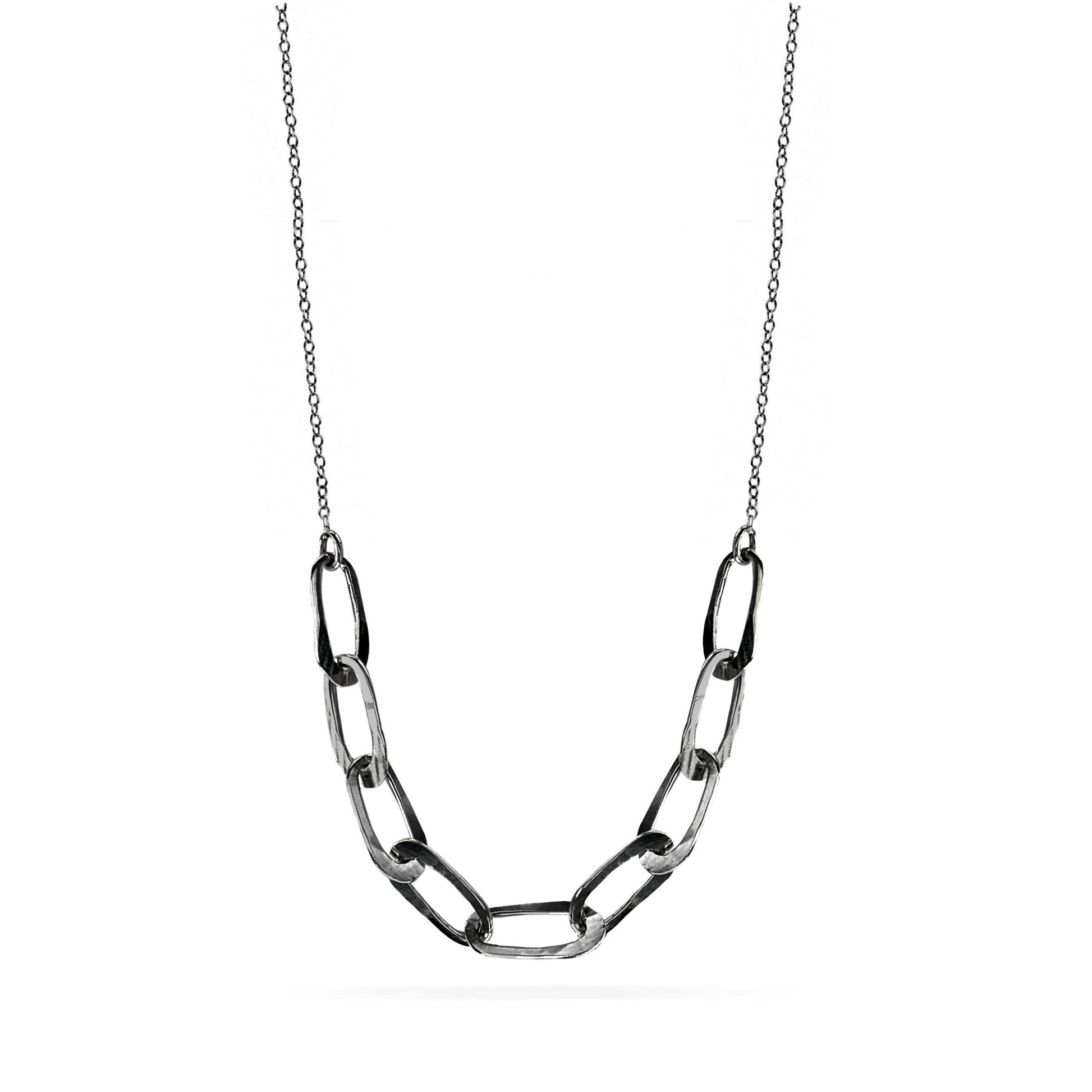 Charcoal hammered oval chain link necklace