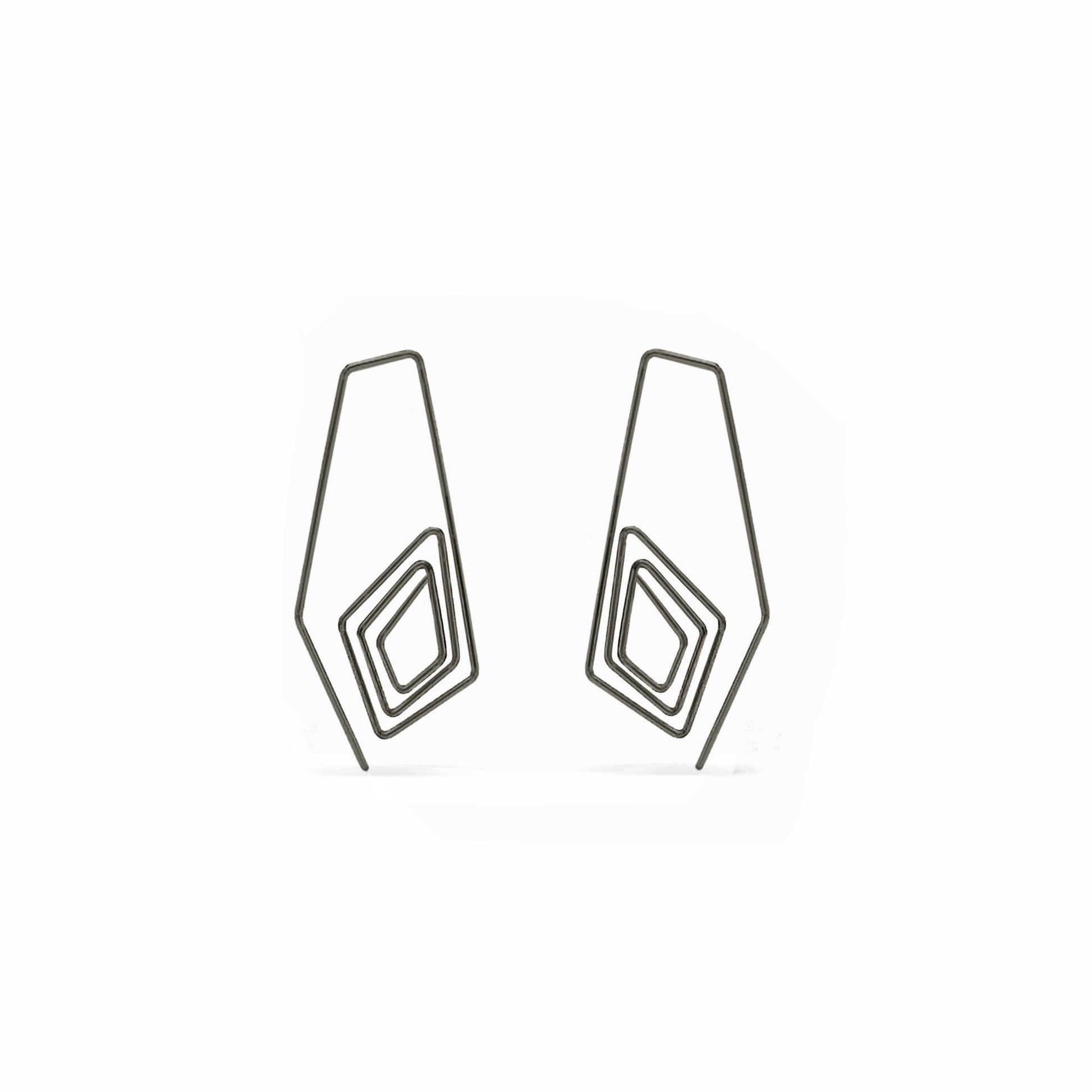 charcoal diamond spiral threader hoop earrings