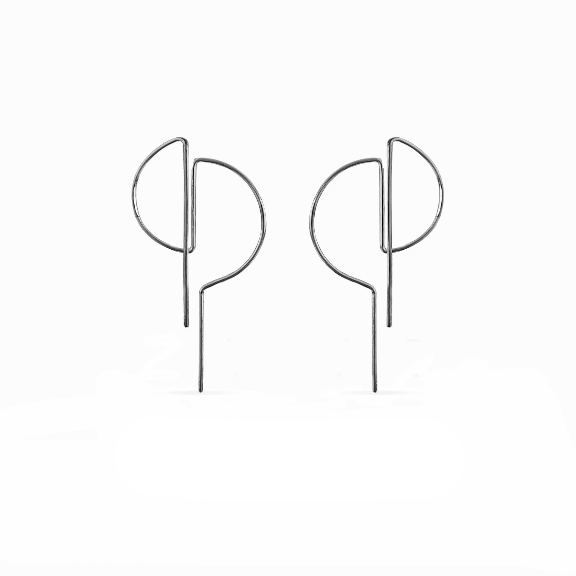 black asymmetrical D hoop wire earrings