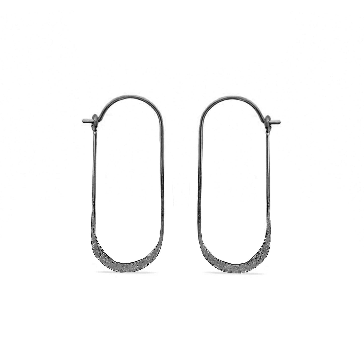 Black oval wire hoop earrings