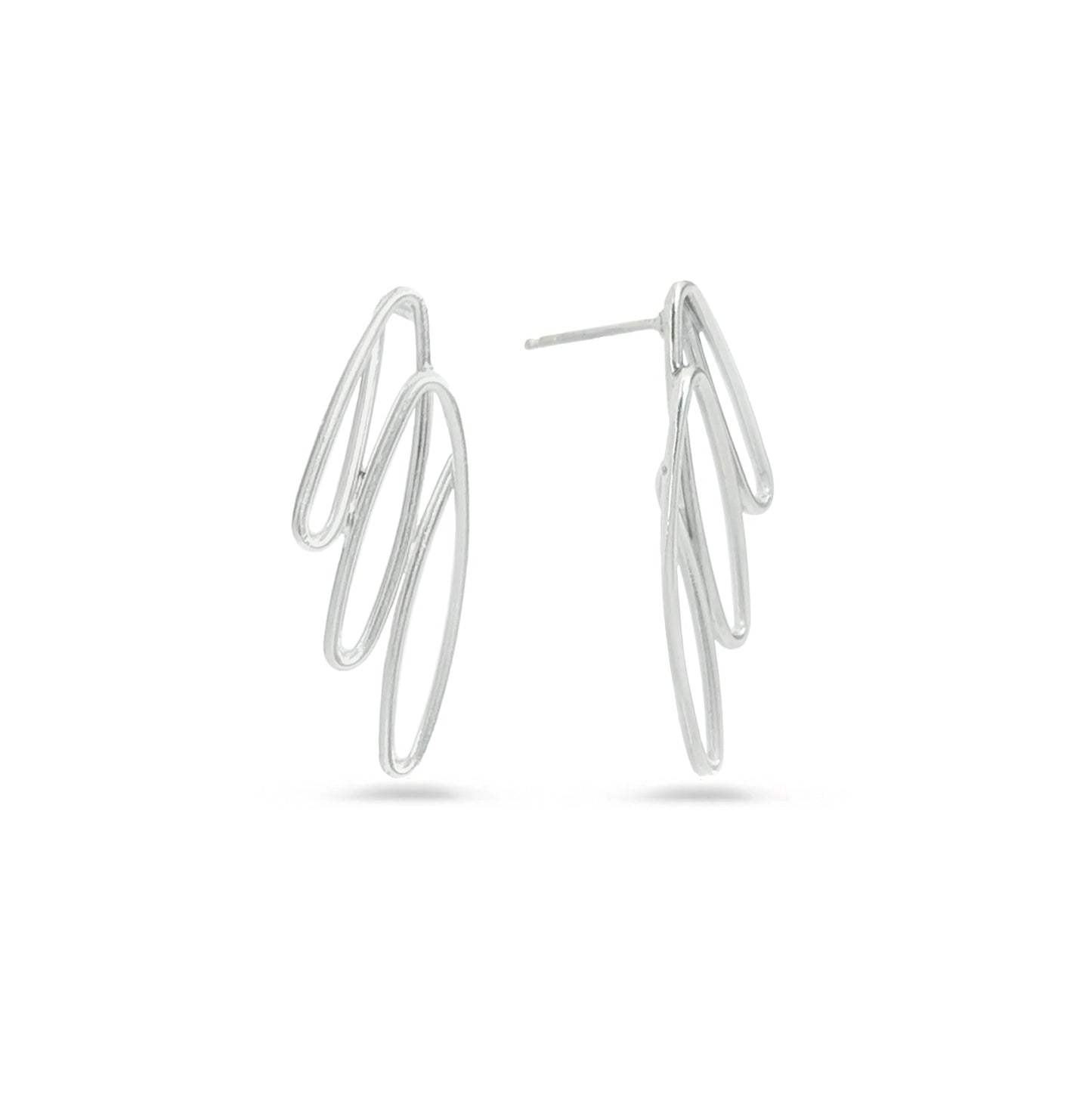Sterling silver wing post earrings on a white background