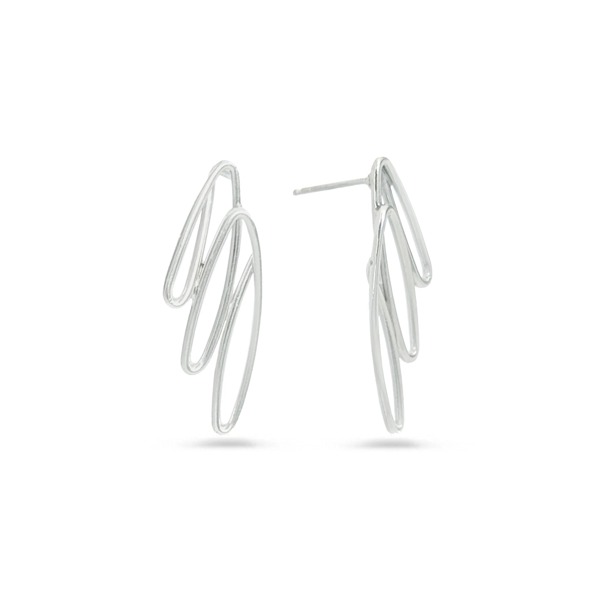 Sterling silver wing post earrings on a white background