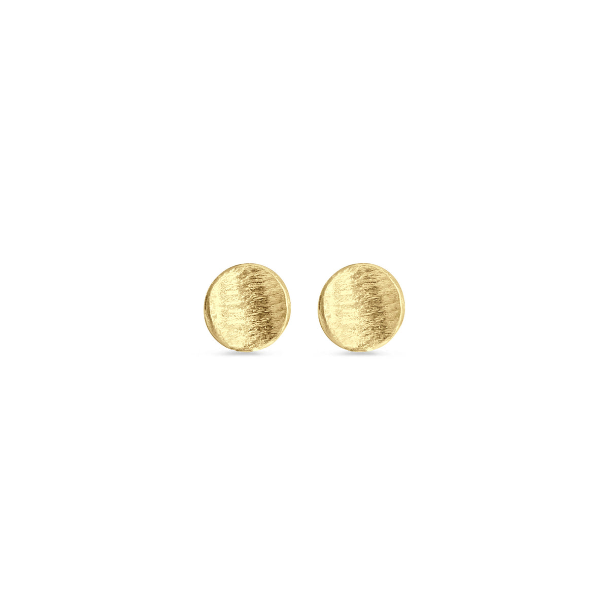Pair of gold textured stud earrings on white background