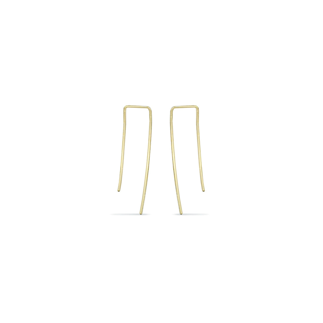 yellow gold curved oblong rectangle delicate wire hoop earrings