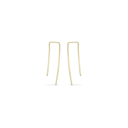 yellow gold curved oblong rectangle delicate wire hoop earrings