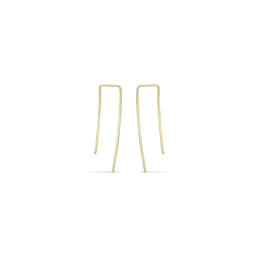 yellow gold curved oblong rectangle delicate wire hoop earrings