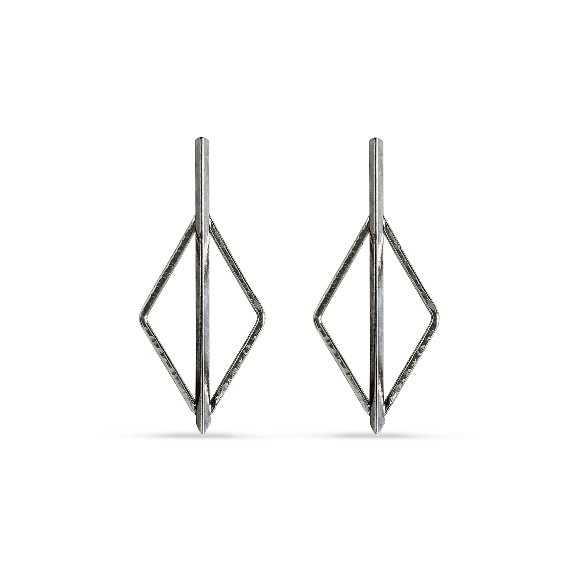 charcoal silver rhombus halo and bar post earrings