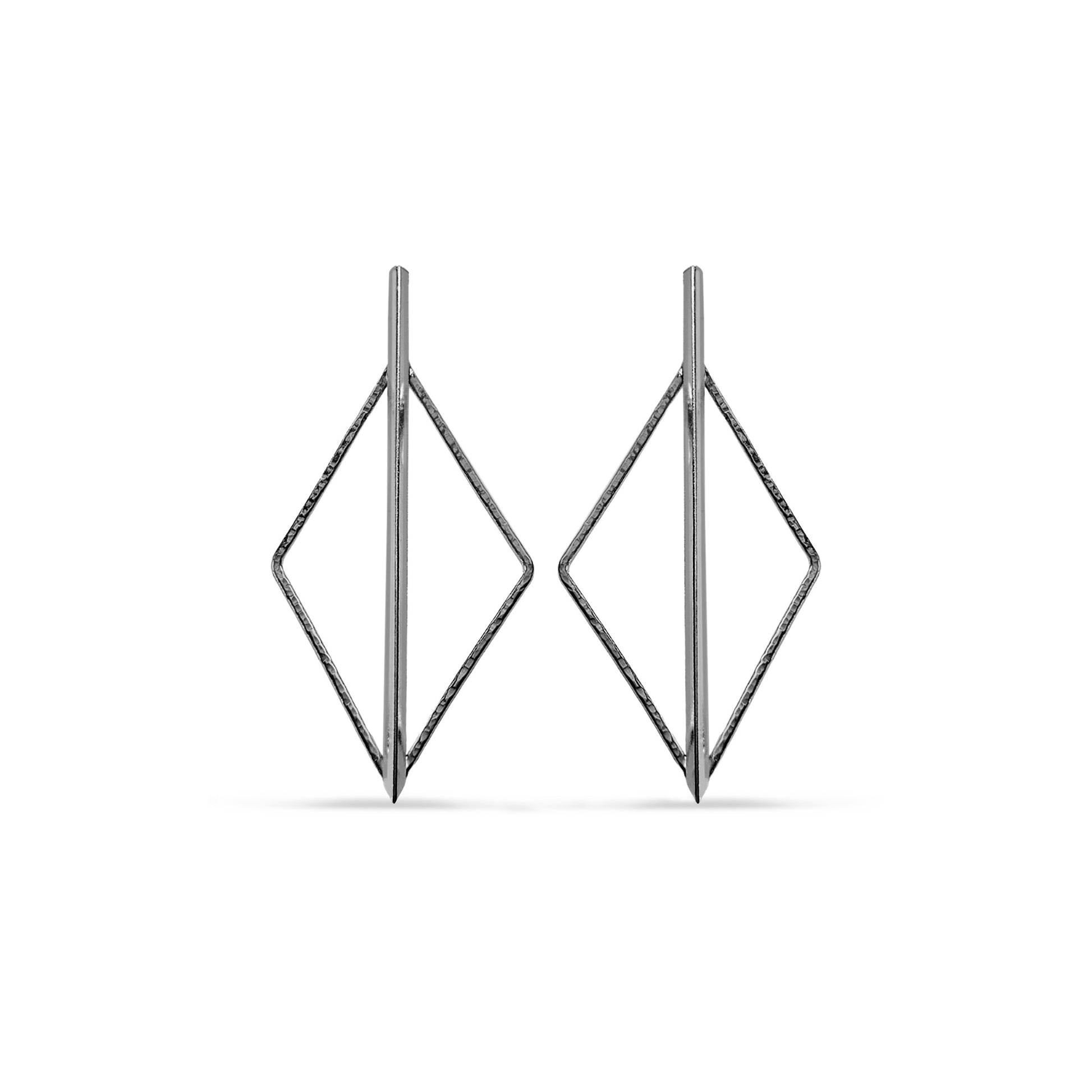 large black rhombus halo and bar post earrings