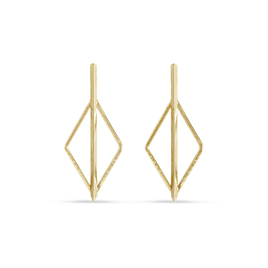 14K gold rhombus halo and bar post earrings