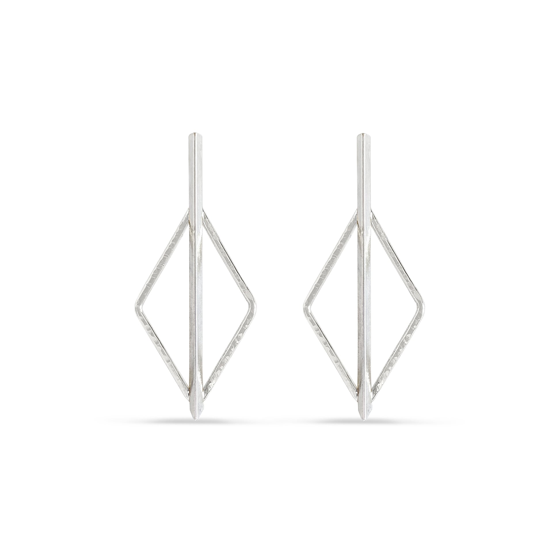 sterling silver rhombus halo and bar post earrings