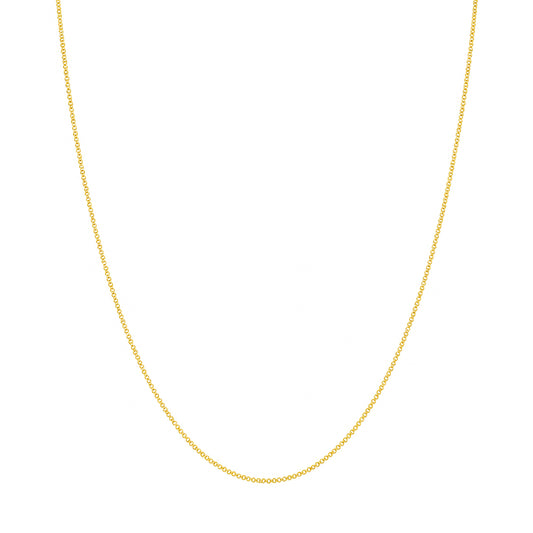 A delicate yellow gold chain necklace shown against a plain white background.