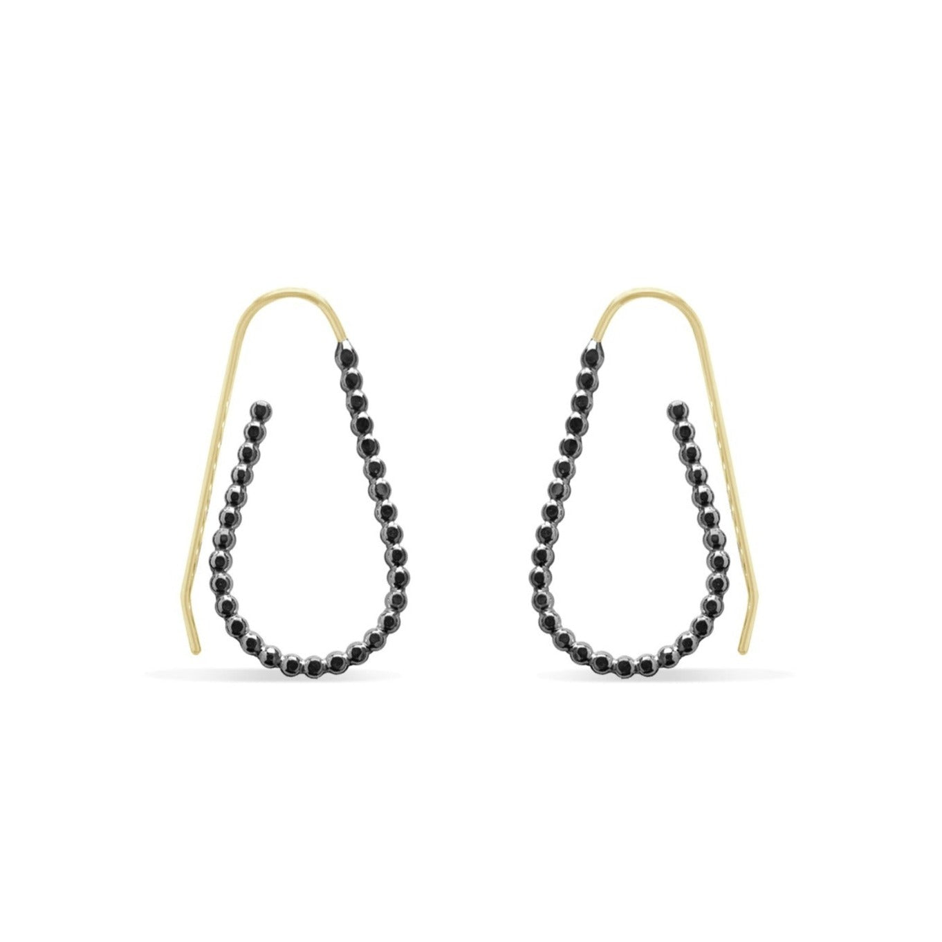 beaded wire charcoal silver and 14k gold teardrop pull-through hoops