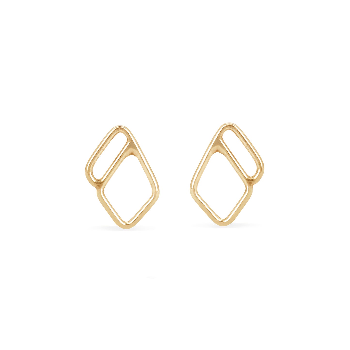 asymmetrical diamond halo stud earrings in 14K gold