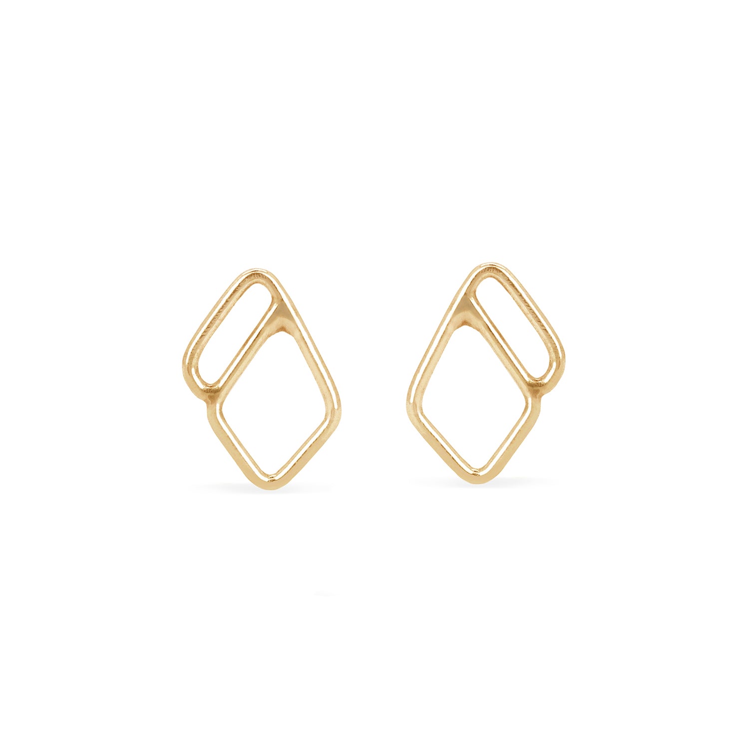 asymmetrical diamond halo stud earrings in 14K gold