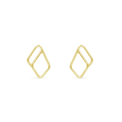 asymmetrical diamond halo stud earrings in 14K gold