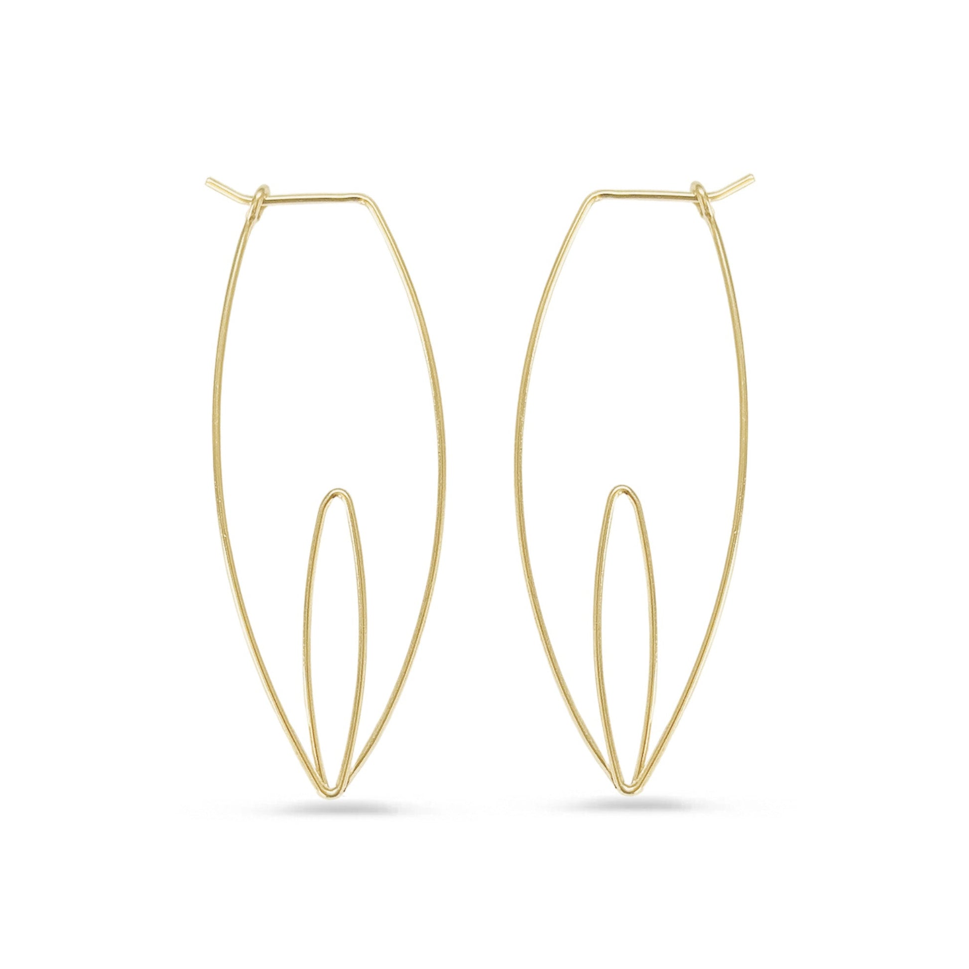 14K gold floral hoop earrings on a white background