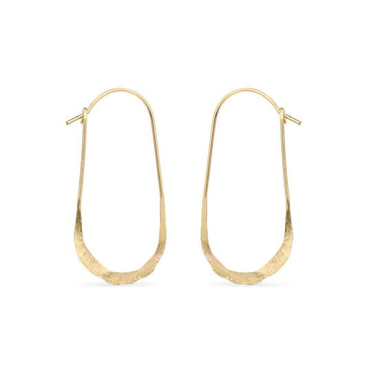 14K gold oval hammered hoop earrings