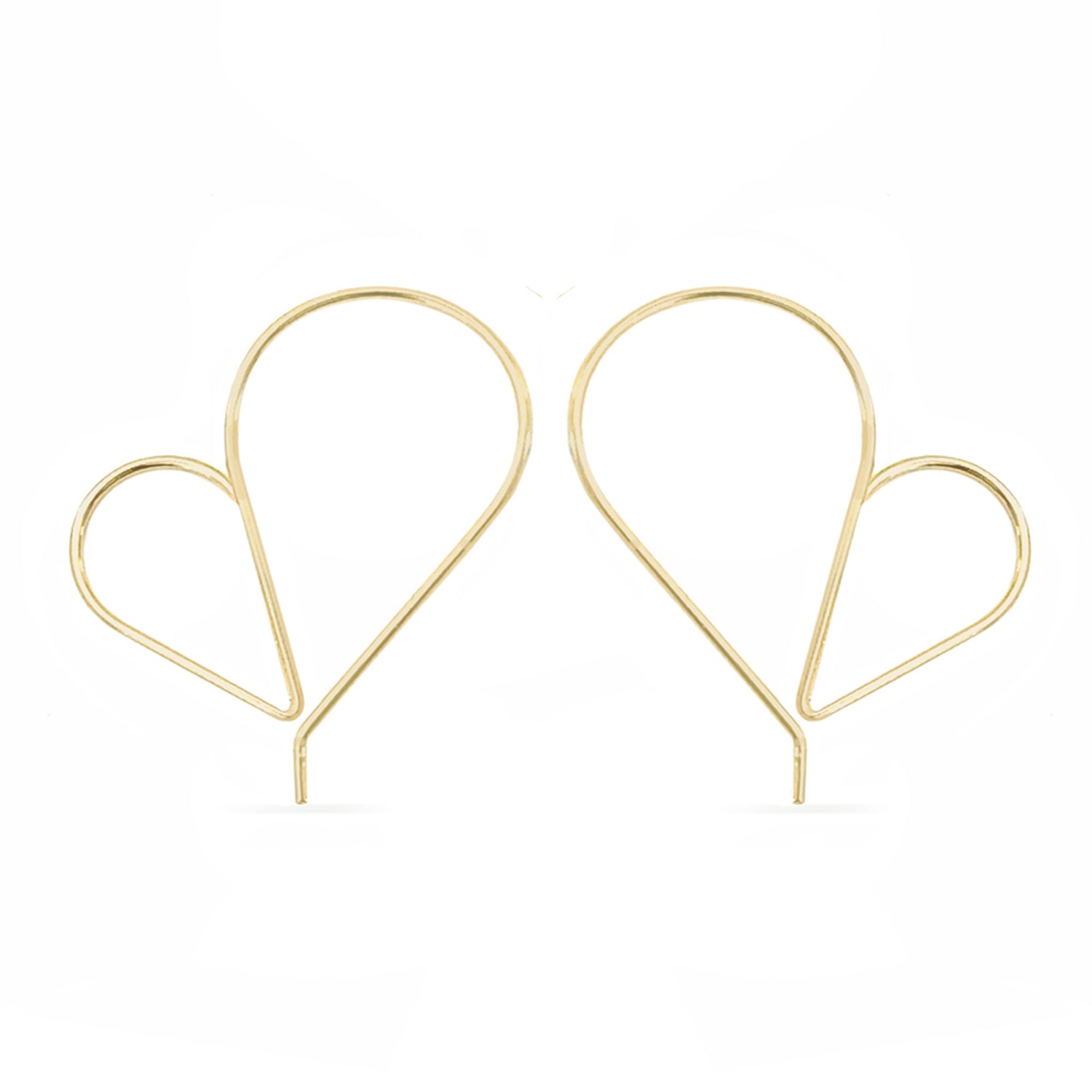 Tall 14K gold heart threader hoop earrings