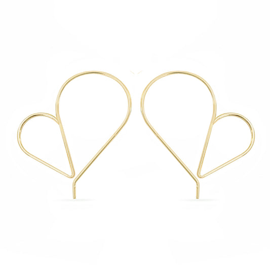 Tall 14K gold heart threader hoop earrings