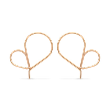Pair of rose gold heart-shaped earrings on a white background