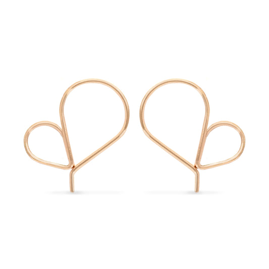 Pair of rose gold heart-shaped earrings on a white background