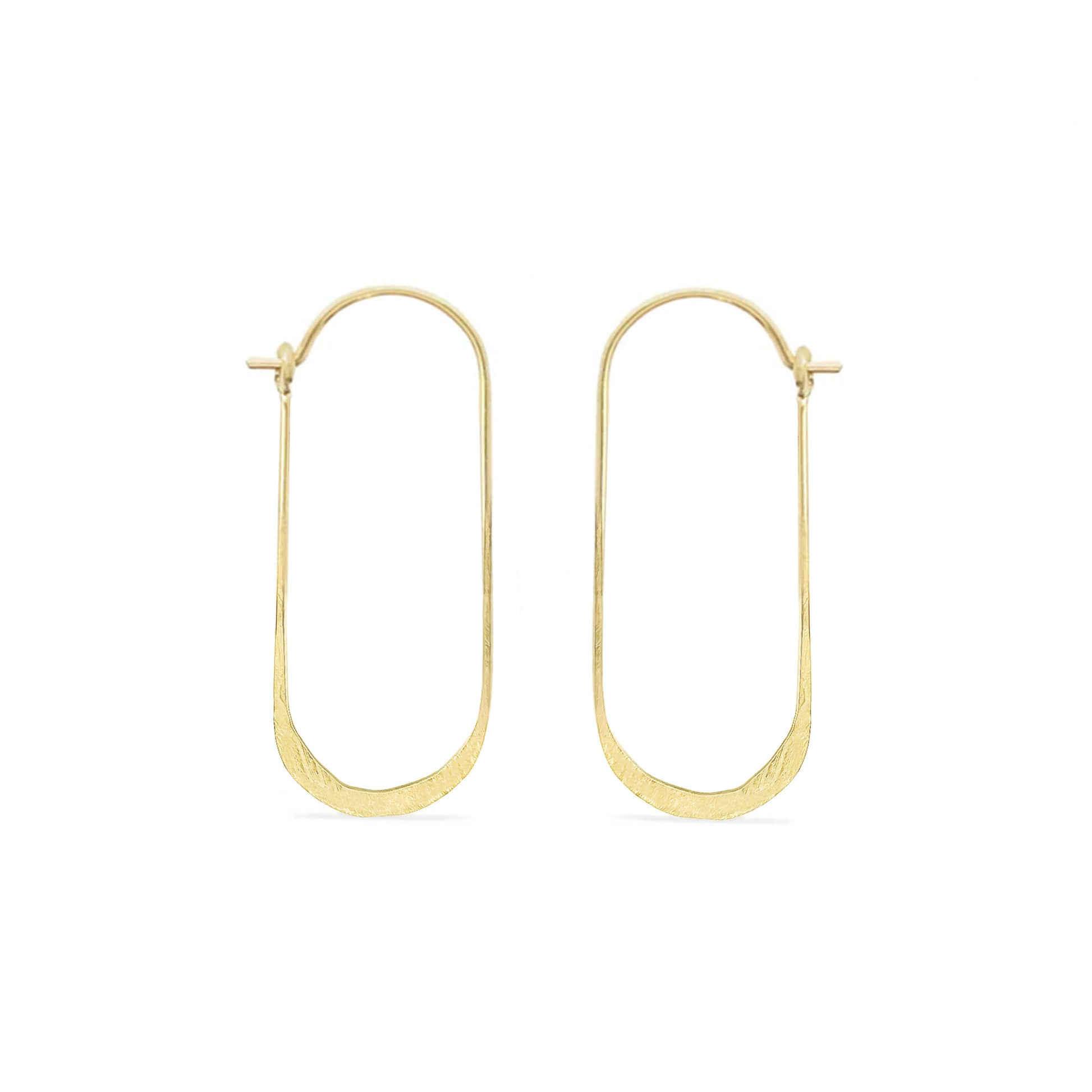 14K gold oval hammered hoop earrings