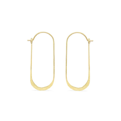 14K gold oval hammered hoop earrings