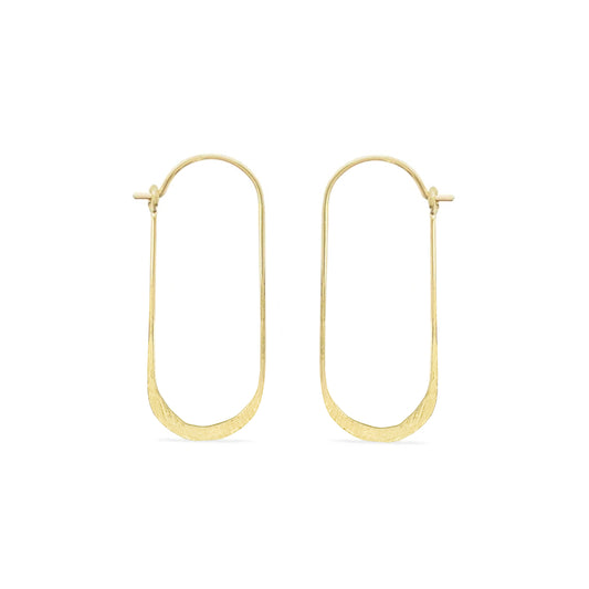 14K gold oval hammered hoop earrings