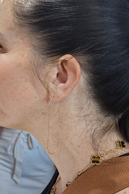 Elongated oval wire hoop earrings in 14K gold filled