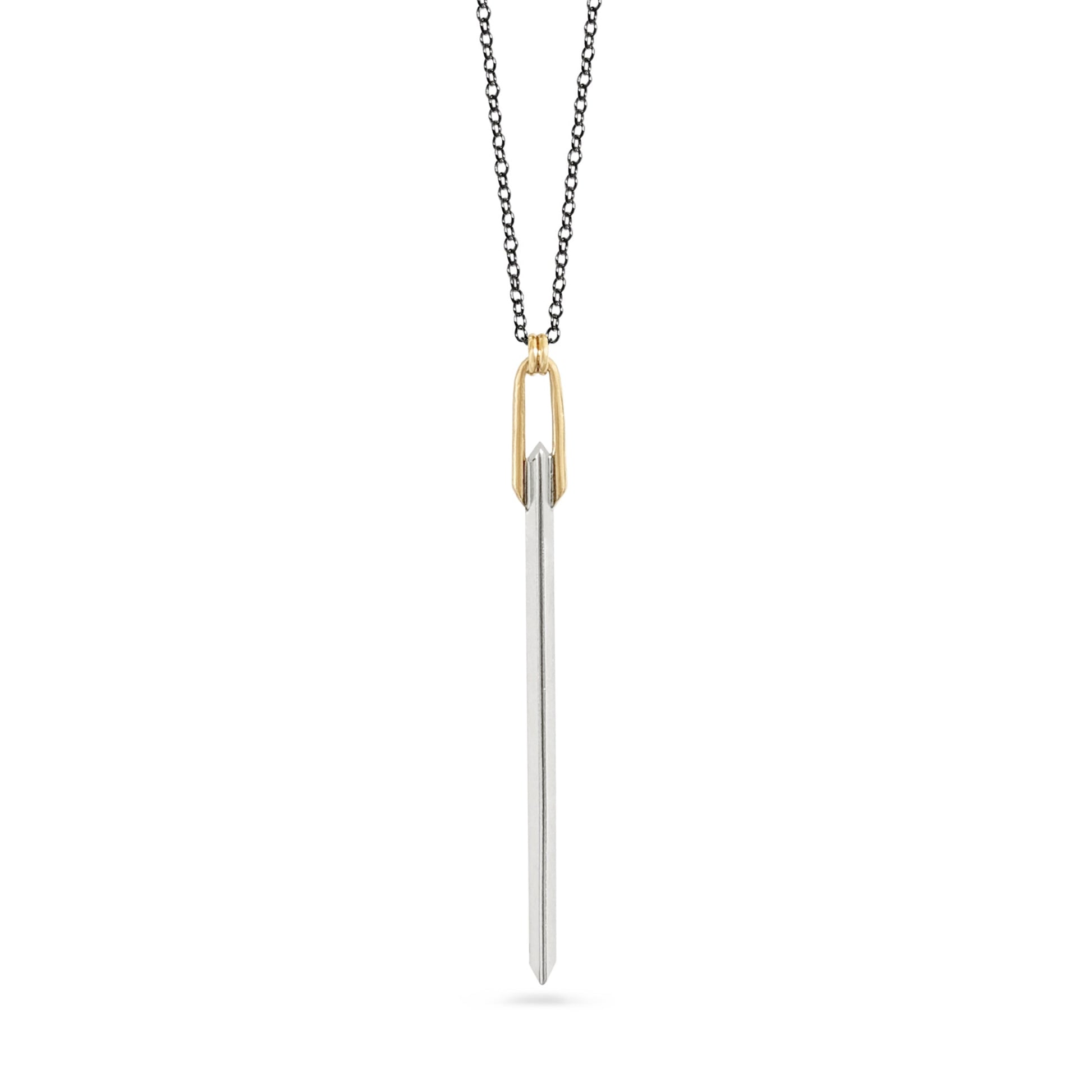 silver and gold knife edge bar pendant necklace