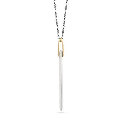 silver and gold knife edge bar pendant necklace