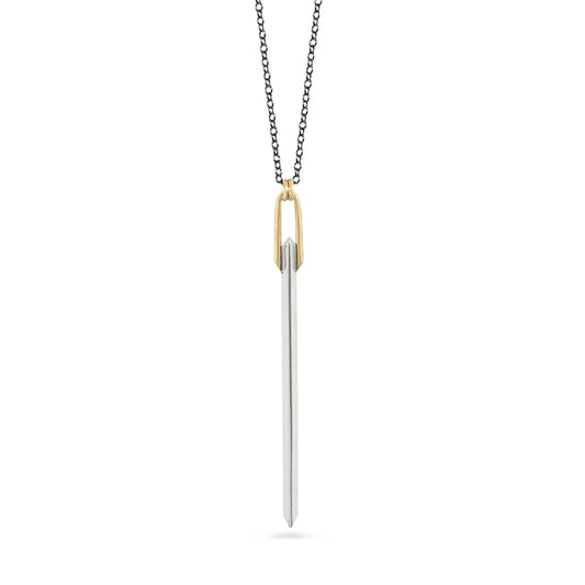 silver and gold knife edge bar pendant necklace