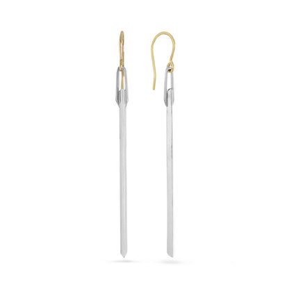 long sterling silver angular bar earrings with 14k gold ear hooks