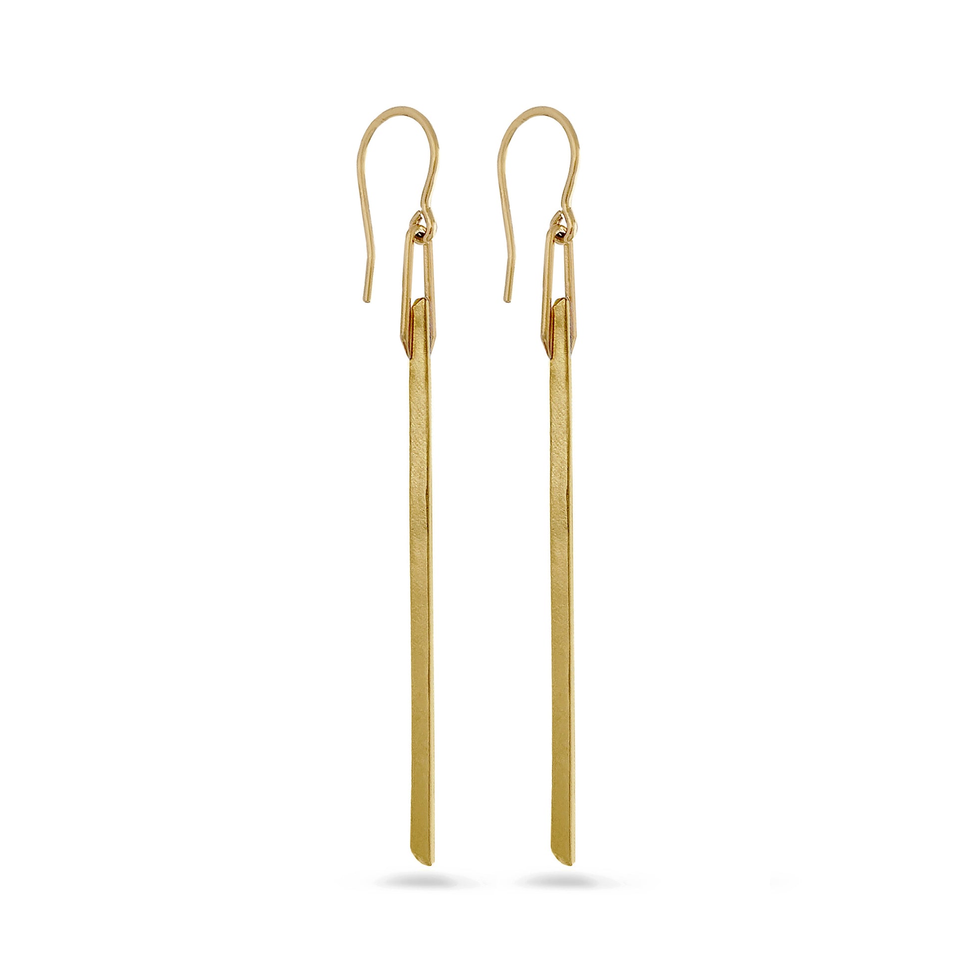 elongated gold dangle bar earrings